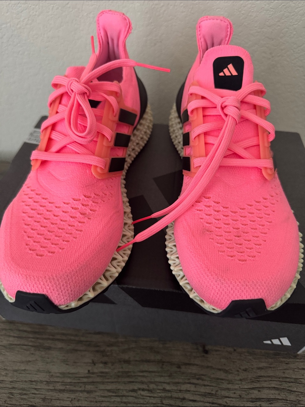 Adidas Neon Pink Performance Running Shoes with Black Stripes - Picture 5 of 6